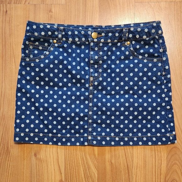 FADED GLORY GIRLS POLKA-DOT JEANS SKIRT SIZE 16 || EUC - Picture 2 of 7